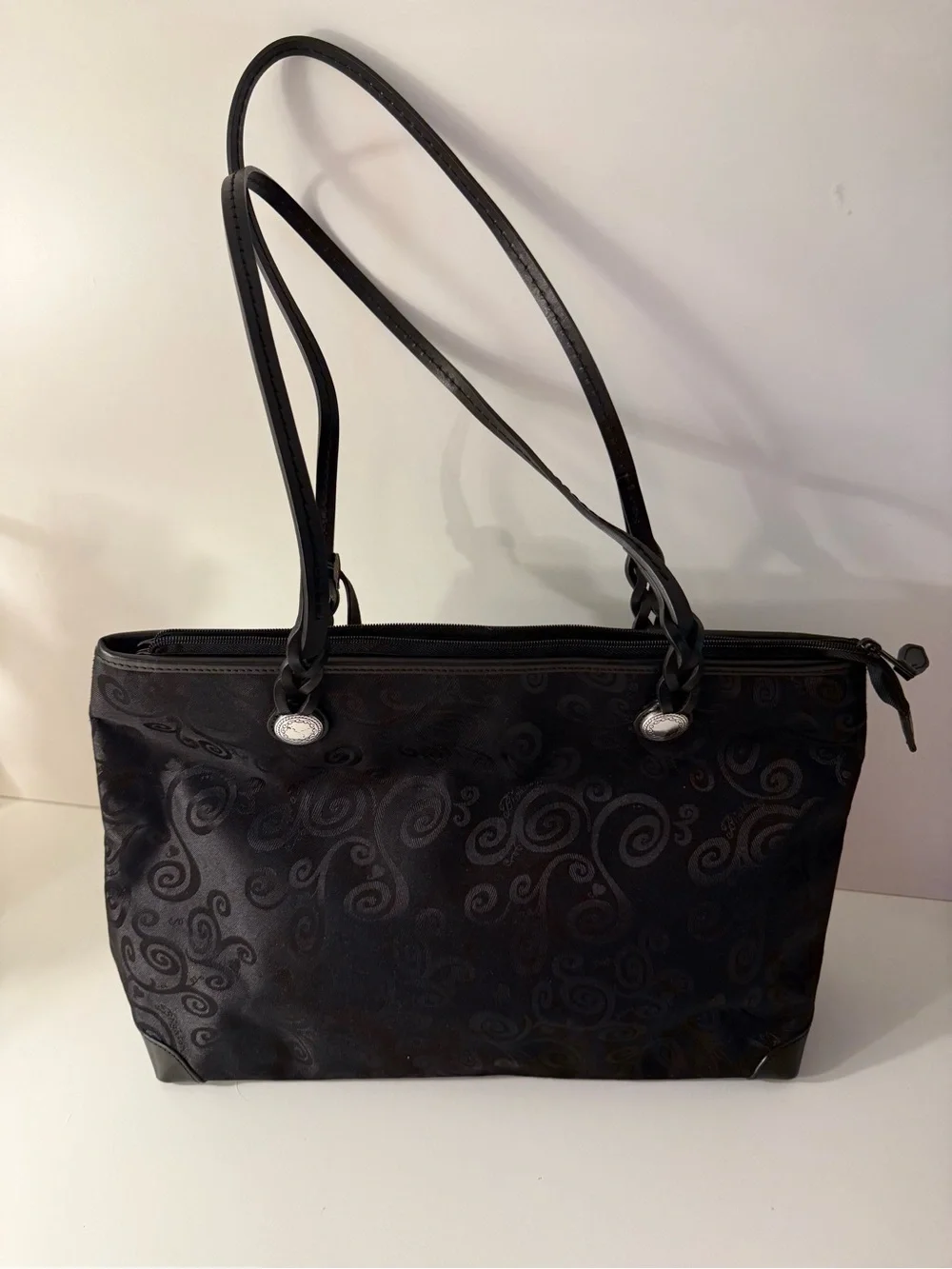 Brighton Black Jacquard Tote with Heart Charm